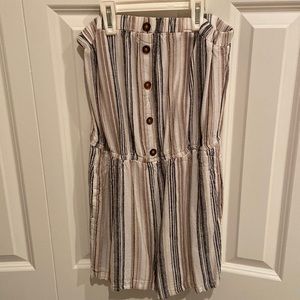 J is for Justify off the shoulder strapless striped multi colored romper